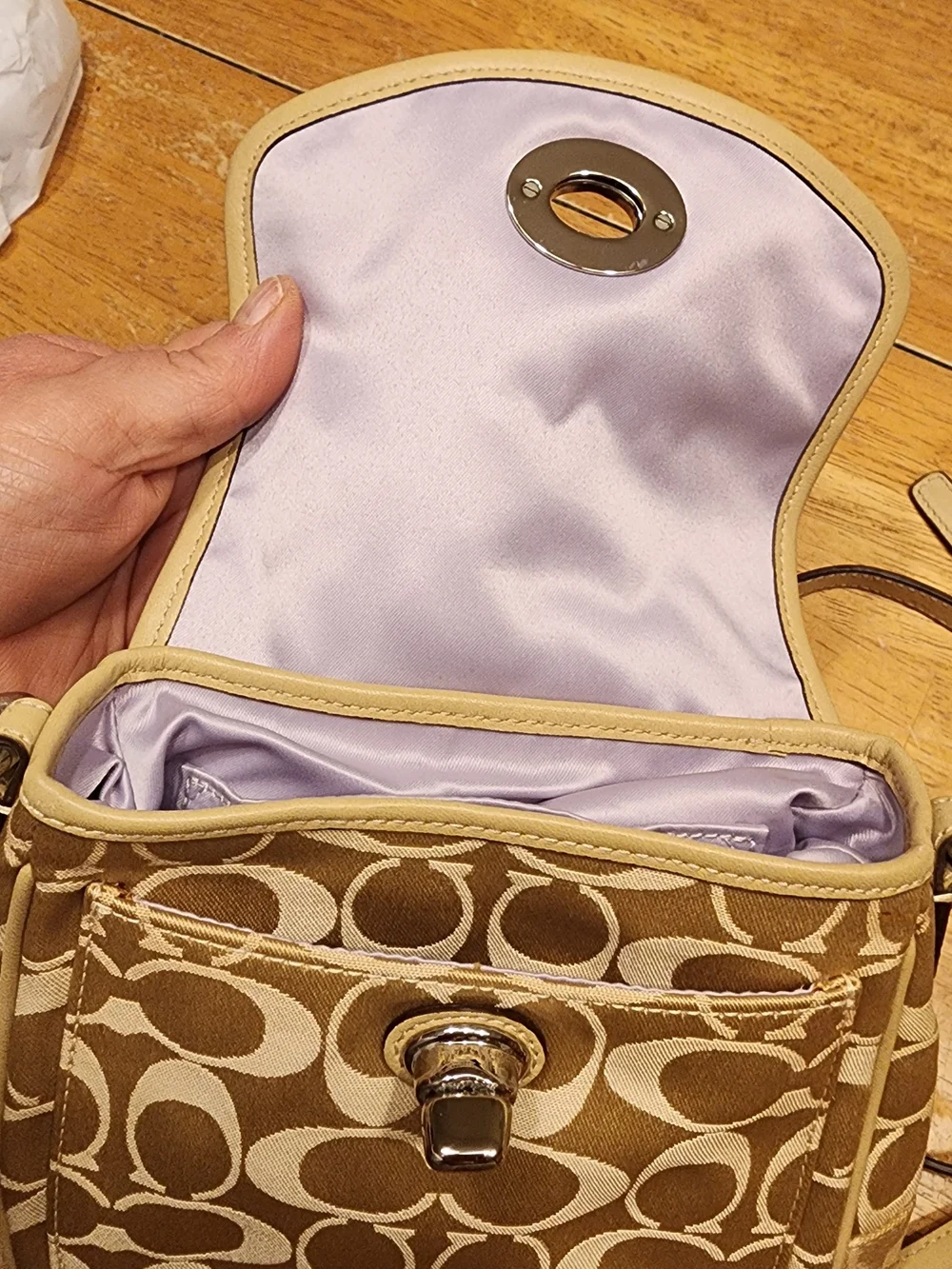 Coach Penelope Turnlock Flap shoulder bag in signature sateen jacquard